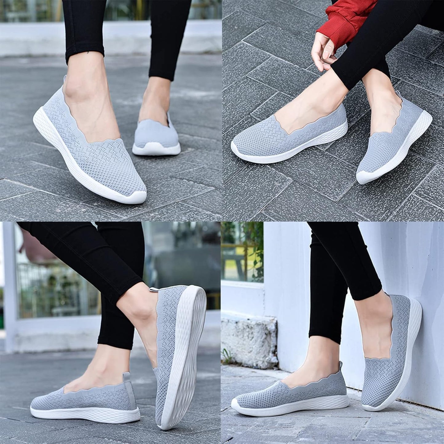 Women'S Slip on Loafer Shoes - Mesh Casual Ballet Flat Nurse Walking Sneakers Knit round Toe Casual Memory Foam Shoes
