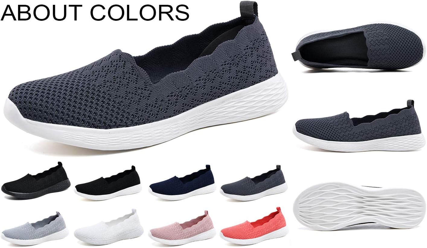 Women'S Slip on Loafer Shoes - Mesh Casual Ballet Flat Nurse Walking Sneakers Knit round Toe Casual Memory Foam Shoes