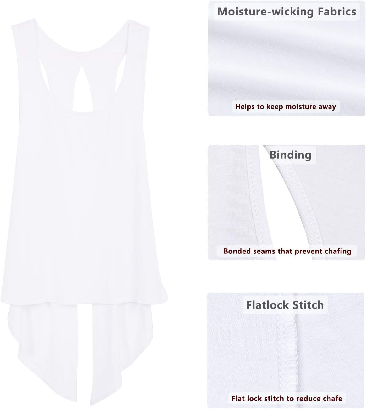 Tie Back Yoga Tops for Women, Lightweight Workout Athletic Tanks, Breathable Gym Shirts