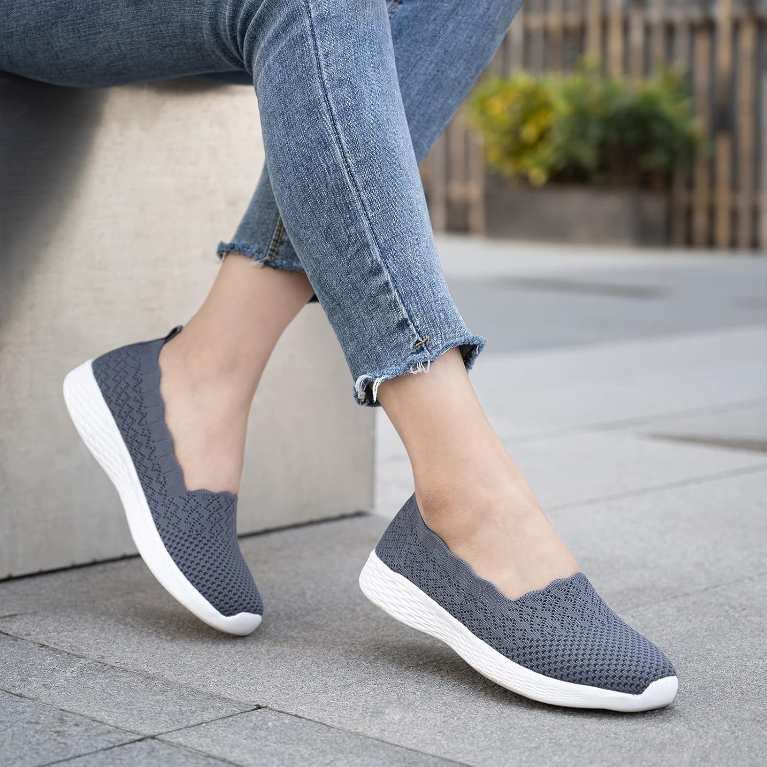 Women'S Slip on Loafer Shoes - Mesh Casual Ballet Flat Nurse Walking Sneakers Knit round Toe Casual Memory Foam Shoes