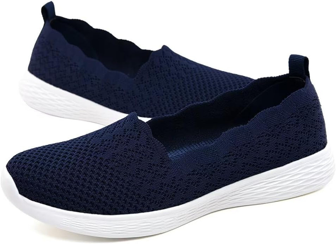 Women'S Slip on Loafer Shoes - Mesh Casual Ballet Flat Nurse Walking Sneakers Knit round Toe Casual Memory Foam Shoes