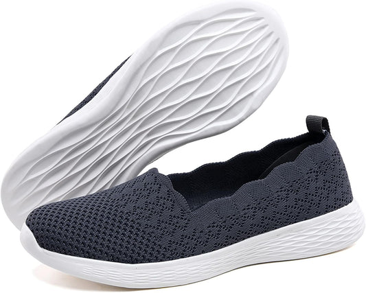 Women'S Slip on Loafer Shoes - Mesh Casual Ballet Flat Nurse Walking Sneakers Knit round Toe Casual Memory Foam Shoes