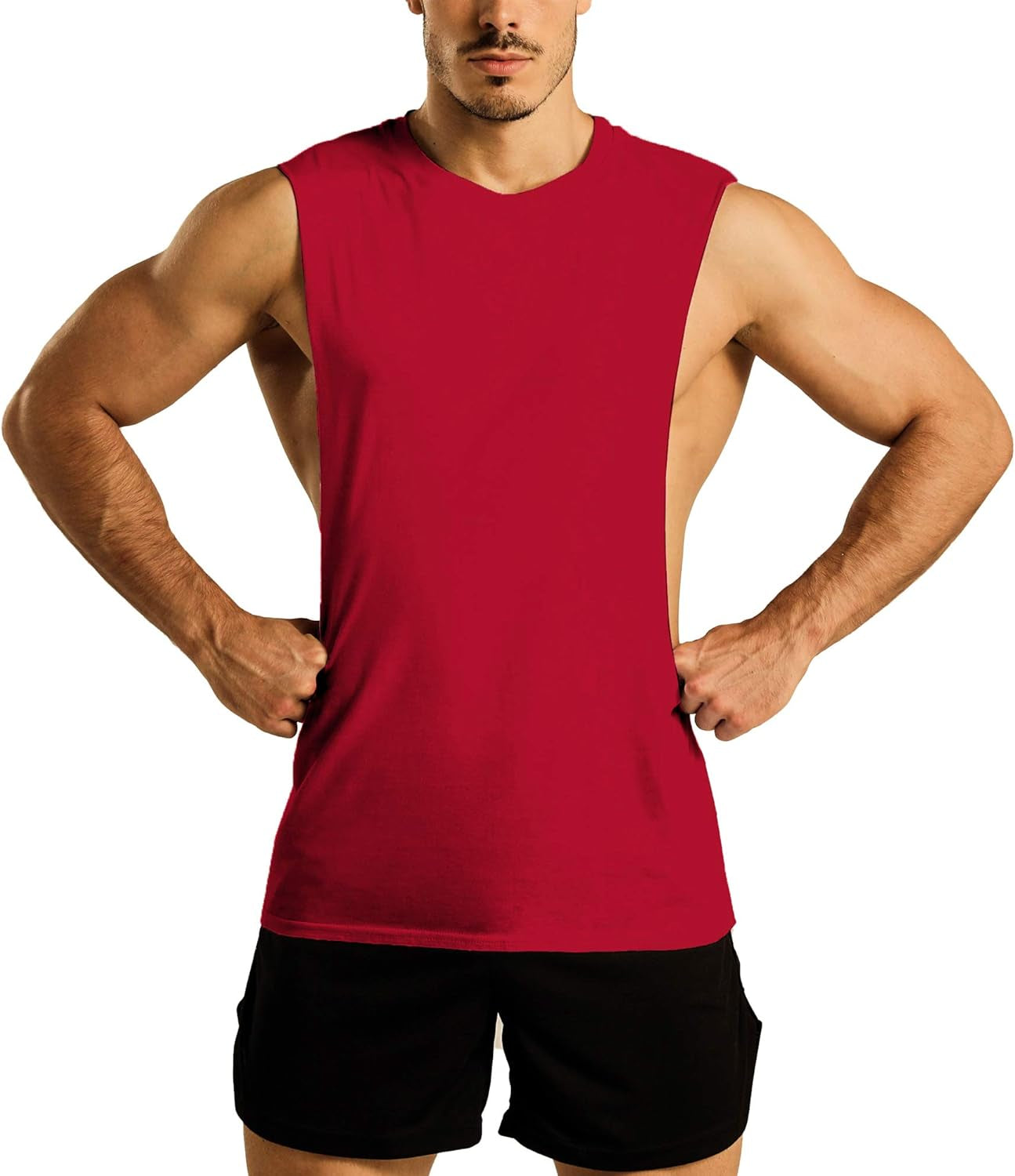 Men'S 3 Pack Open Side Athletic Gym Muscle Tank Tops Workout Bodybuilding Fitness Sleeveless Shirt Black & Wine Red & Yellow XXL
