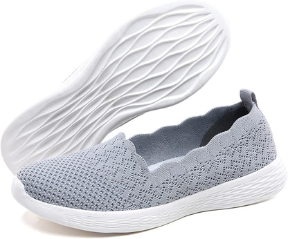 Women'S Slip on Loafer Shoes - Mesh Casual Ballet Flat Nurse Walking Sneakers Knit round Toe Casual Memory Foam Shoes