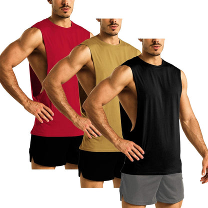 Men'S 3 Pack Open Side Athletic Gym Muscle Tank Tops Workout Bodybuilding Fitness Sleeveless Shirt Black & Wine Red & Yellow XXL