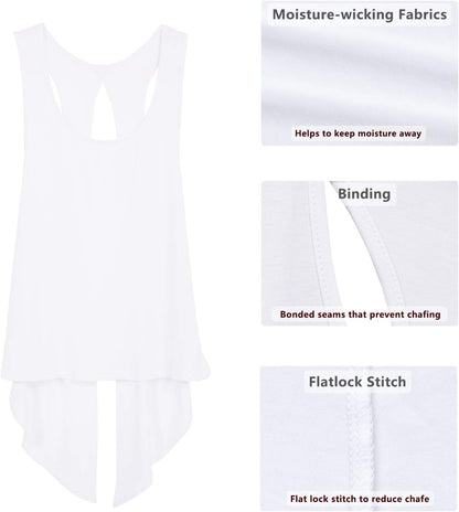 Tie Back Yoga Tops for Women, Lightweight Workout Athletic Tanks, Breathable Gym Shirts
