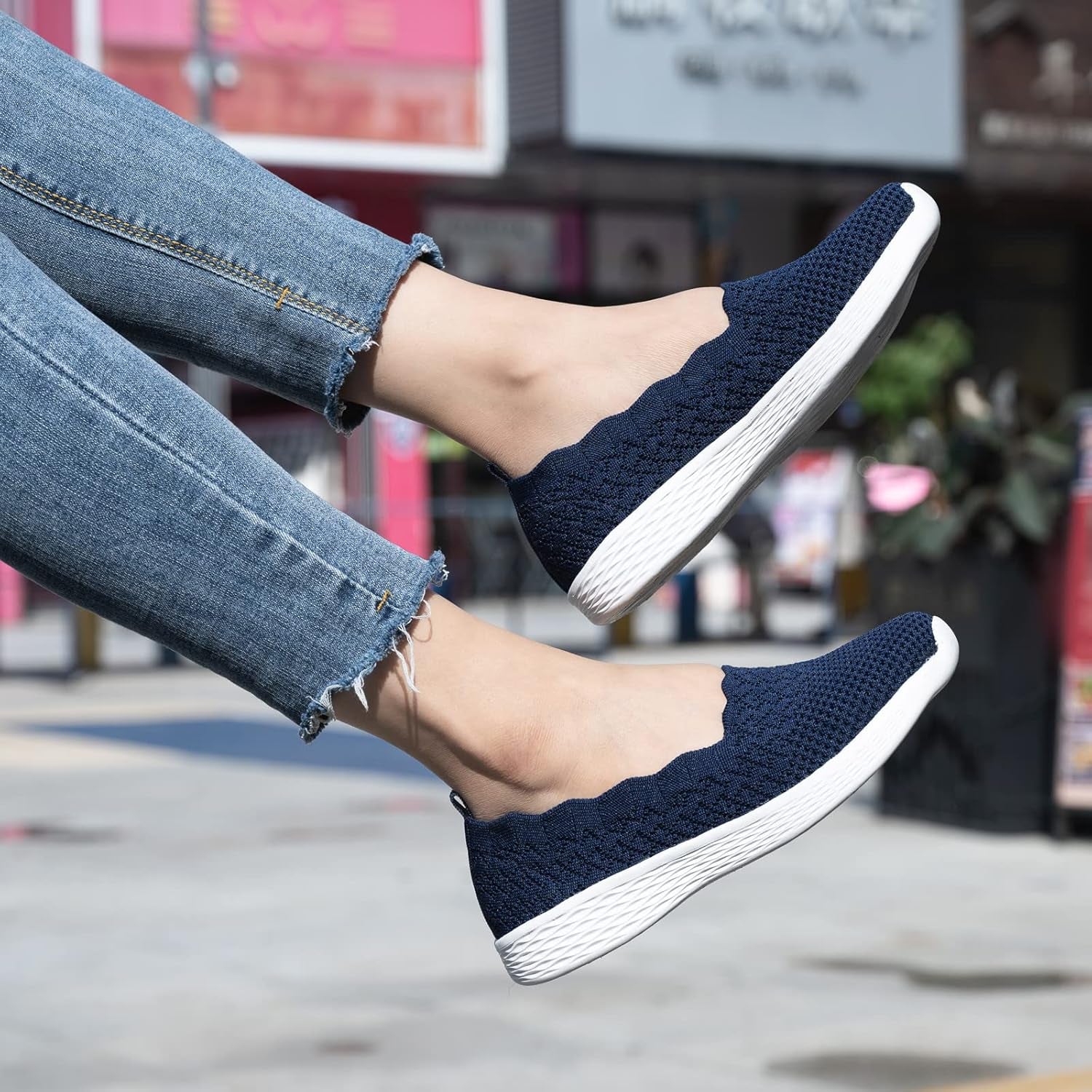 Women'S Slip on Loafer Shoes - Mesh Casual Ballet Flat Nurse Walking Sneakers Knit round Toe Casual Memory Foam Shoes