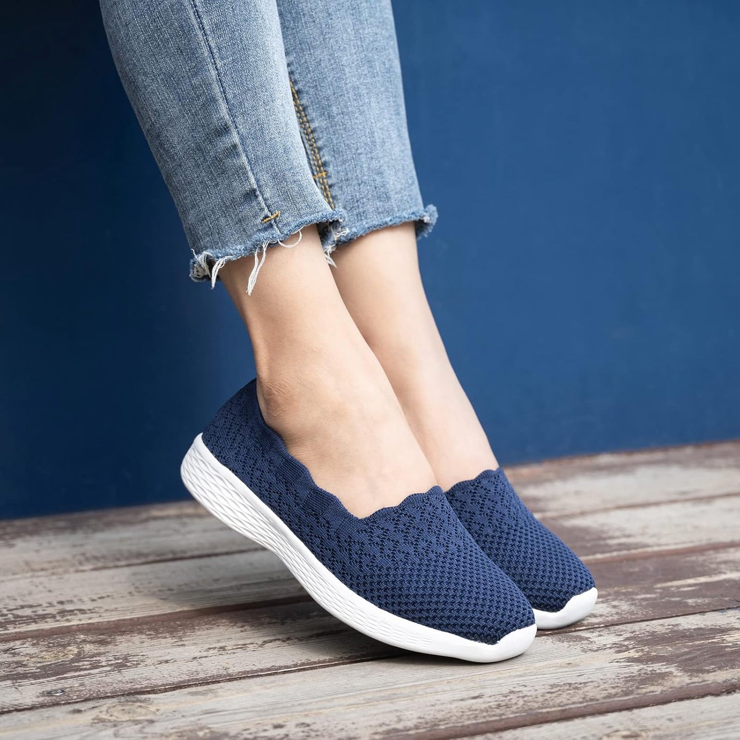 Women'S Slip on Loafer Shoes - Mesh Casual Ballet Flat Nurse Walking Sneakers Knit round Toe Casual Memory Foam Shoes