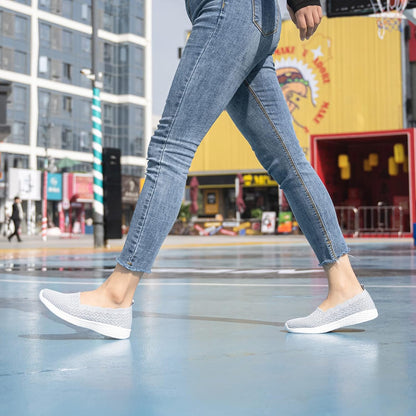 Women'S Slip on Loafer Shoes - Mesh Casual Ballet Flat Nurse Walking Sneakers Knit round Toe Casual Memory Foam Shoes