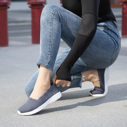 Women'S Slip on Loafer Shoes - Mesh Casual Ballet Flat Nurse Walking Sneakers Knit round Toe Casual Memory Foam Shoes