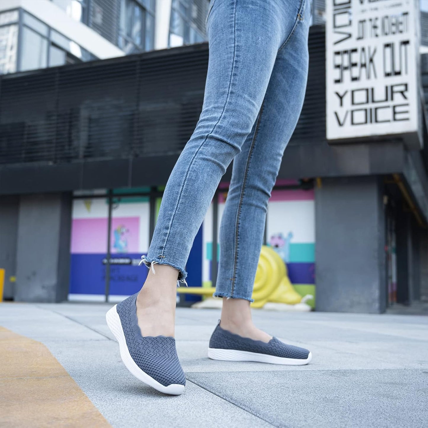 Women'S Slip on Loafer Shoes - Mesh Casual Ballet Flat Nurse Walking Sneakers Knit round Toe Casual Memory Foam Shoes