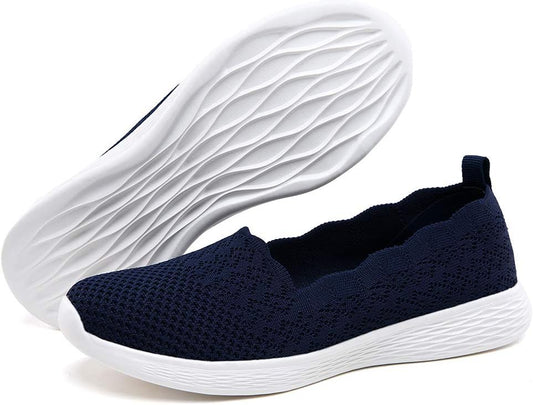 Women'S Slip on Loafer Shoes - Mesh Casual Ballet Flat Nurse Walking Sneakers Knit round Toe Casual Memory Foam Shoes